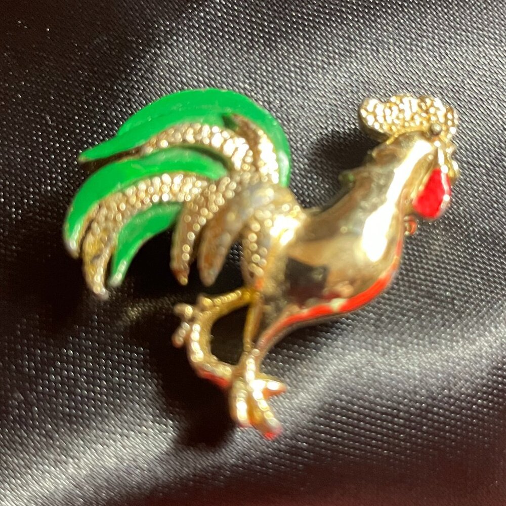 Vintage Rooster Enamel Brooch